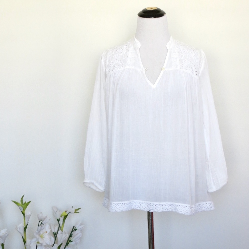 NEW! Denim & Supply Ralph Lauren Gauze Eyelet Embroidered Peasant Blouse White S
